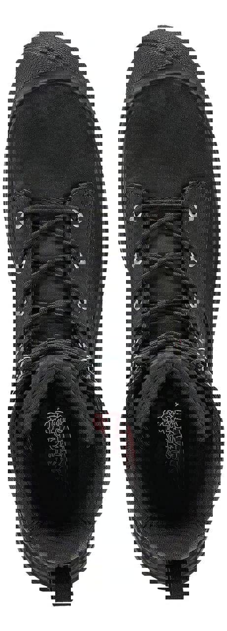 Red Wing Shoes Red Wing VersaPro 3031 Mens S7L Tall 8" Waterproof Safety Ankle Boots, top view of the black safety work boot with laces and padded collar.