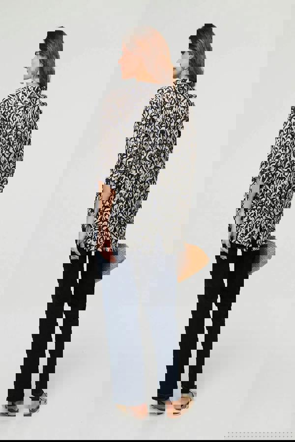 Navy | Printed Button 3/4 Sleeve Relaxed Blouse