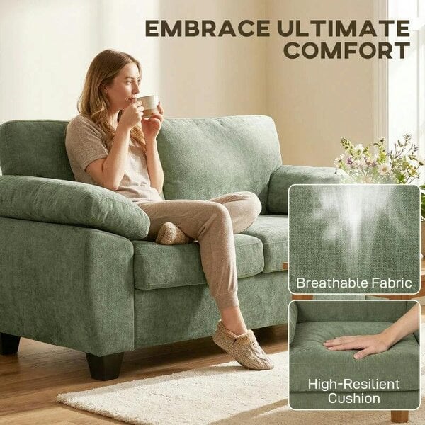 2 Seater Sofa, 156cm Chenille Loveseat Sofa, Dark Green