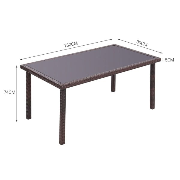 150cm Width Garden Table Dining Patio Outdoor Table Rectangle Table Black/Brown Garden Dining Tables Living and Home