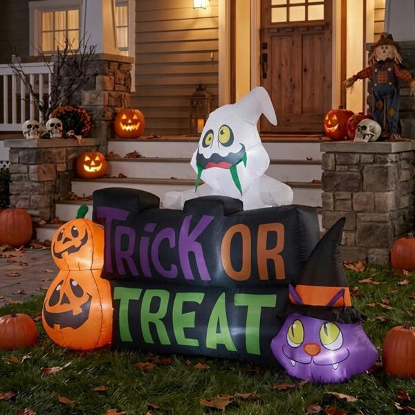 Garden Greatness 5.3ft Inflatable Trick Or Treat Ghost Sign