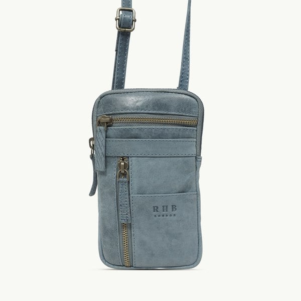 Real Hide Bags 'BROOKE' Denim Distressed Real Leather Mobile Phone Crossbody Bag