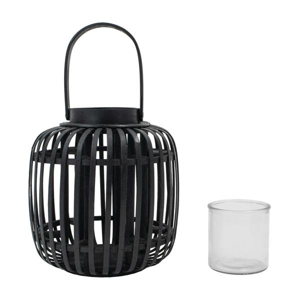 JVL Luna Natural Bamboo Lantern With Handle, Black