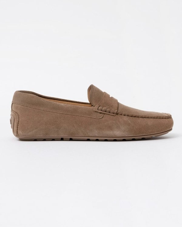 BOSS Orange Noel Mens Suede Driving Moccasins - Medium Beige 260 - CHO - Designer Mens Shoes
