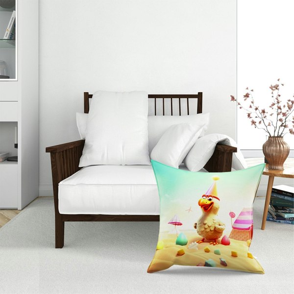 Warren Reed Funky Chicken On A Beach Holiday Floor Cushion