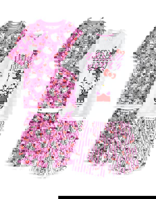 Hello Kitty Girls Pink Hearts And Bows Multi-Pack of 2 Short Sleeve Short Leg Pyjama Set