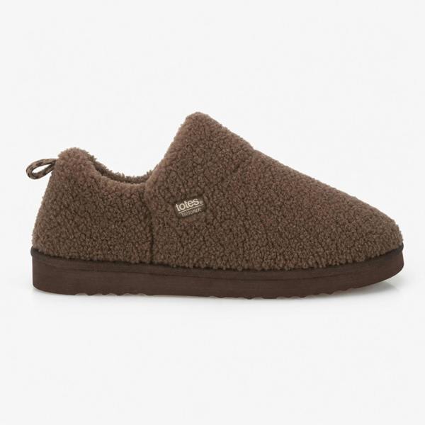 Totes BORG BOOTIE WITH BACK TAPE DETAIL Slipper Boots Slipper Boots   in  Brown