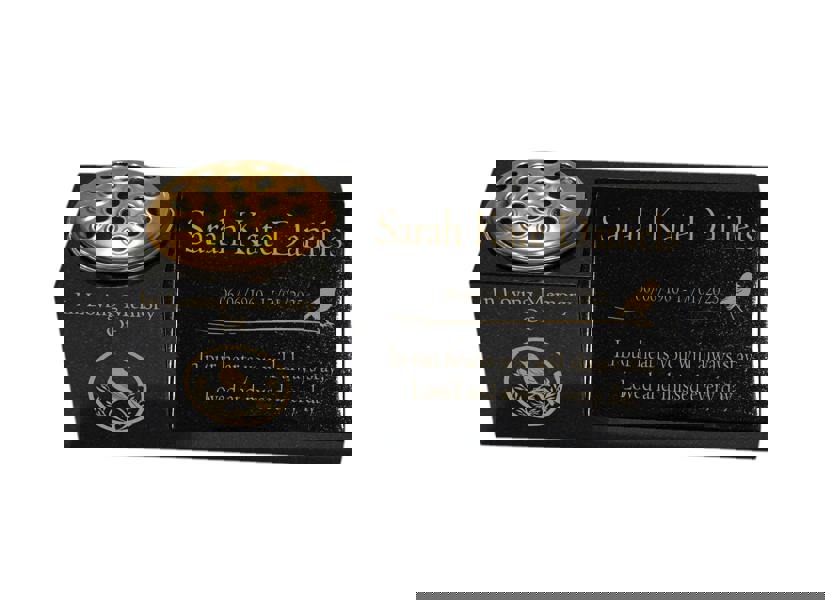 Memorials Direct Granite Memorial Vase and Plaque Combination – Robin Design, Solid Granite (16x6x6”) with Flower Pot Insert