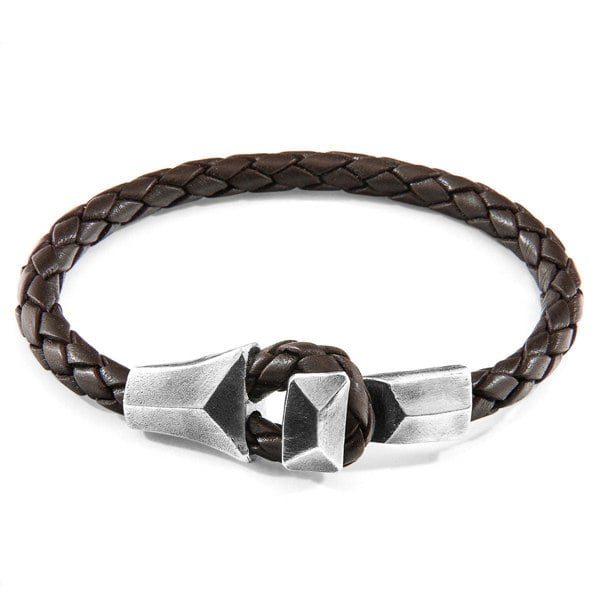 Anchor & Crew Cacao Brown Alderney Silver and Braided Leather Bracelet