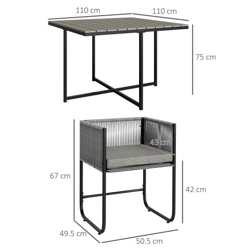Wyld Haus Donino Rattan Grey 4 Seater Cube Garden Dining Set With Cushions And Rectangular Wood Effect Table
