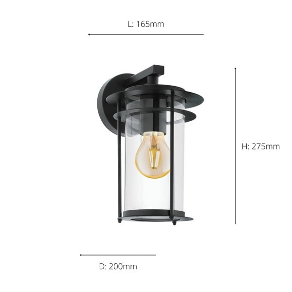 EGLO Valdeo 1-Light Exterior Wall Light With A Clear Cylinder Glass Shade