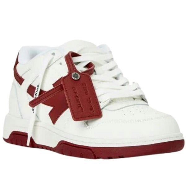 Off White Out Of Office Low Top Leather Men's Sneakers - White Burgundy