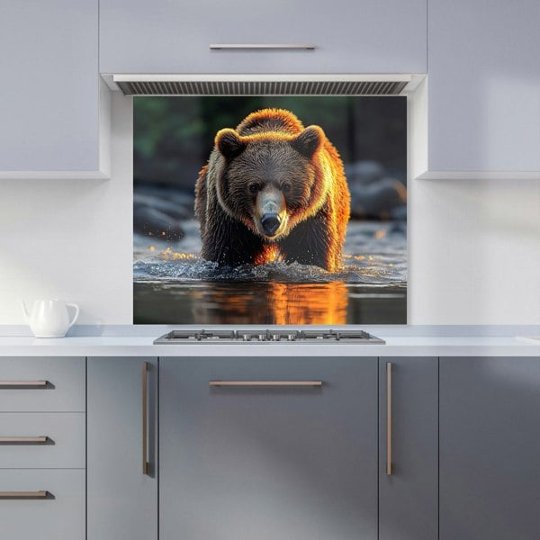 Warren Reed Grizzly Bear Glass Kitchen Splashback - 00019