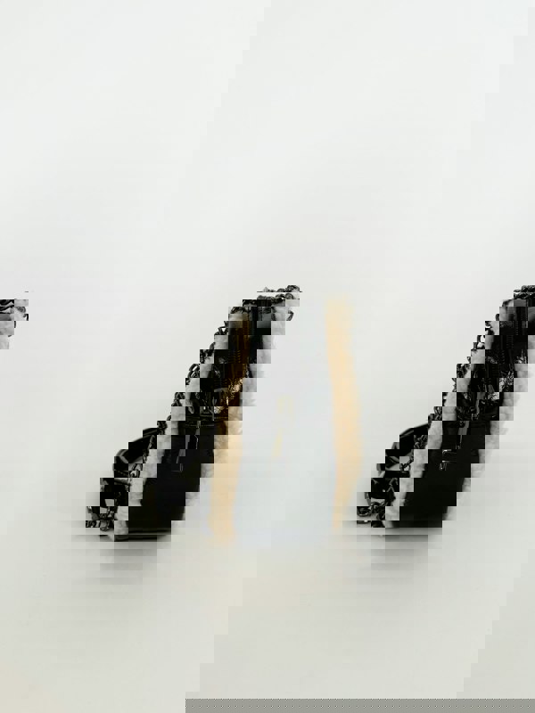 SVNX Patent Shoulder Bag with Borg Fur Trim