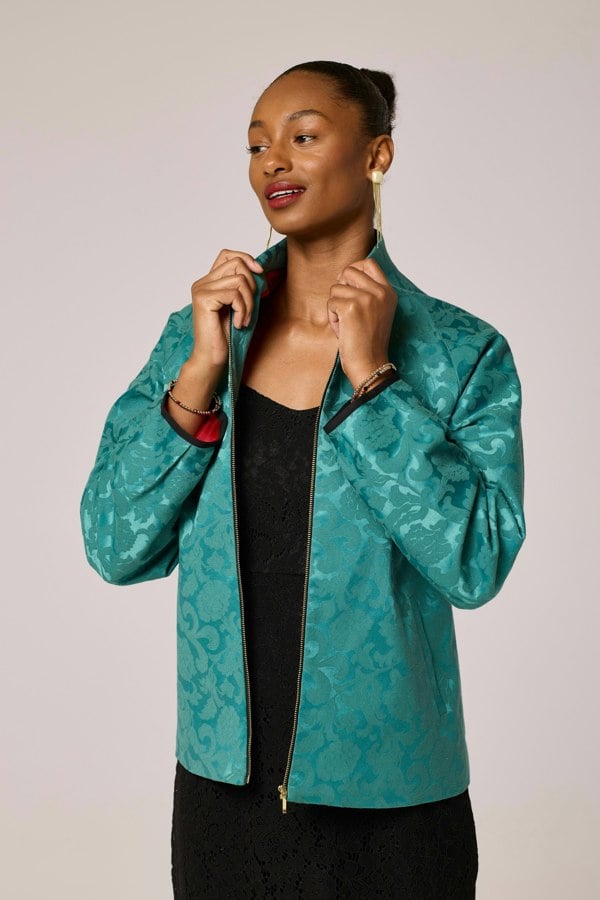 Lioness by TF Elegance Jacquard Jacket - Emerald Green