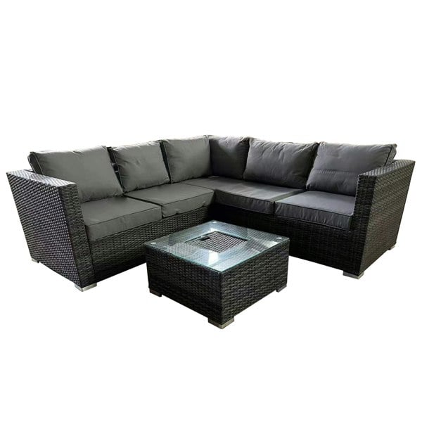 Furniture One Garden Rattan Patio Corner 5 Seater Sofa with Ice Bucket Coffee Table, Padded Wicker Patio All Weather Set