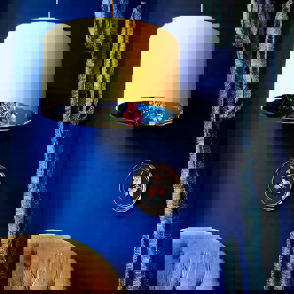 Kooky Lemur Lampshade, teal lemur wallpaper and egg yolk yellow cotton