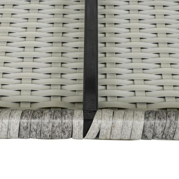 Close-up of PE rattan corner sofa frame corner joint and woven base detail.
