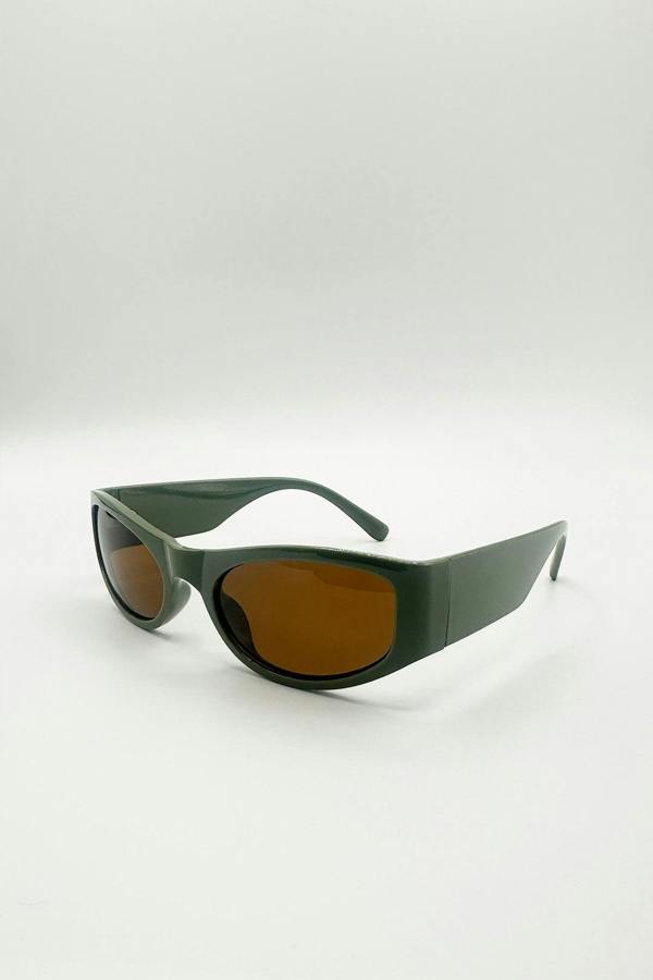 Racer Wrap Around Sunglasses In Dark Green - svnx