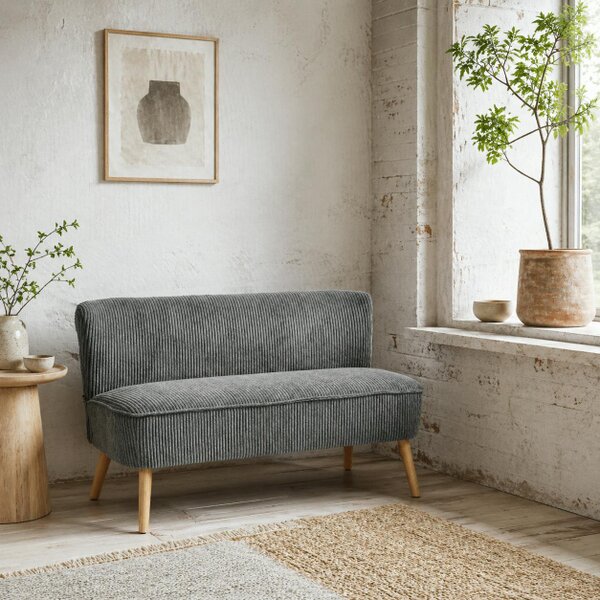 Wyld Haus Dinovi Grey Corduroy 2 Seater Sofa Natural Wooden Legs