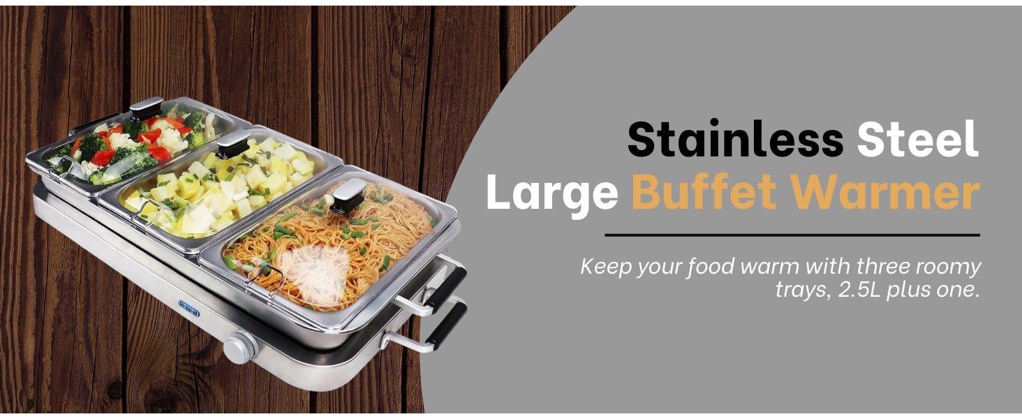 Callow Premium Large Buffet Warmer & Server Hot Plate - 3 x 2.5lt capacity and Keep Warm