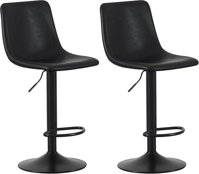 Set of 2 Height Adjustable Kitchen Bar Stool Breakfast Chairs with Footrest Stefan Black
