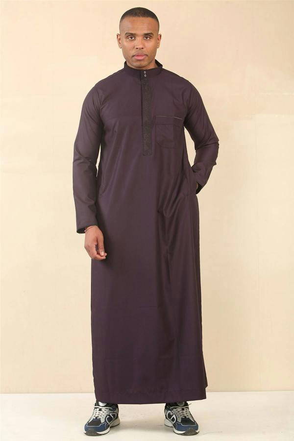 Infinity Leather Mens Thobe Jubba Emirati Islamic Arabic Eid Embroidery Kaftan Jubbah Robe