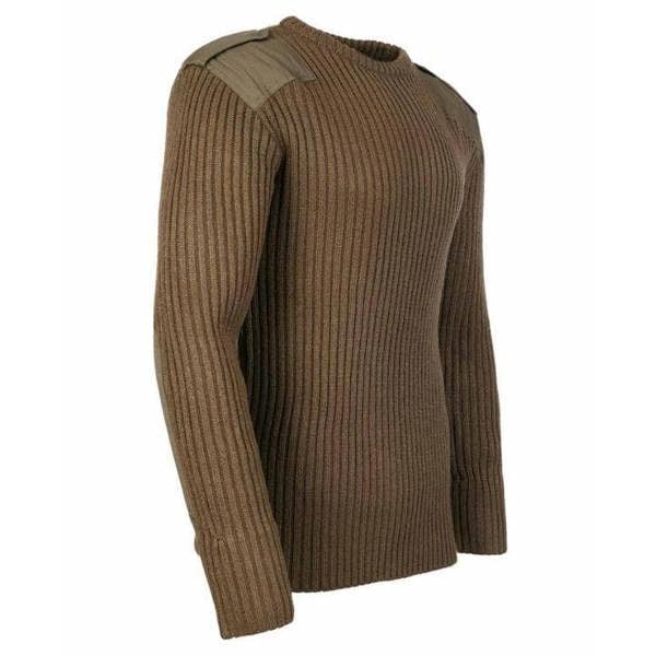 Green Mens Fort Crew Neck Combat Jumper with shoulder and elbow patches for durability