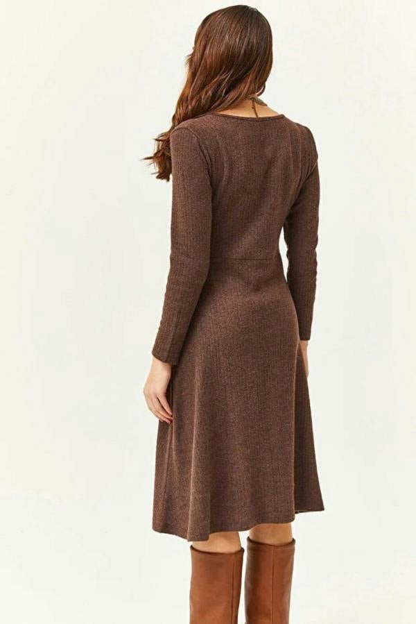 Hoxton Gal Double-Breasted Midi A-Line Dress with Button Details