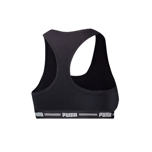 Puma Striped Logo Racerback Bra Top, Black
