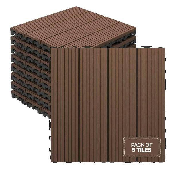 My Garden Outdoor Living My Garden Interlocking Decking Tiles Outdoor 5 Pack – 30x30cm Wood & Plastic Weather-Resistant, Easy Install