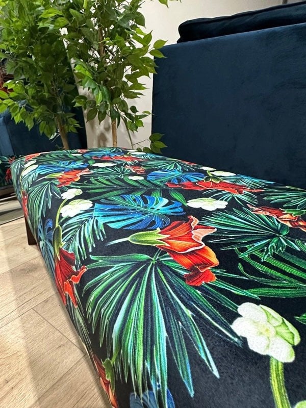 Blue jungle floral footstool pouffe footrest table or coffee table - ISTOOLS