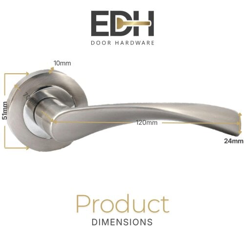 EDH Door Hardware EDH Duo Twist Door Handles – Satin Chrome Lever on Round Rose – Modern Internal Door Handles