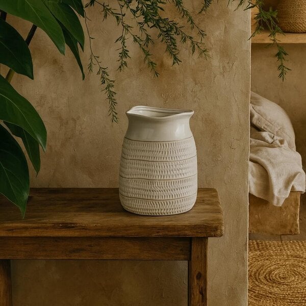 Wyld Haus Saffron Cylinder Hewn Ceramic Vase with Textured Scandi Pattern
