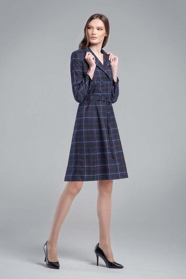Rumour London Annabel tartan double-breasted dress with pleated back