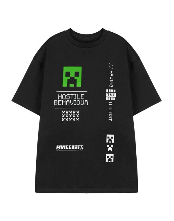 Minecraft Mens Black Hostile Behaviour Short Sleeved T-Shirt