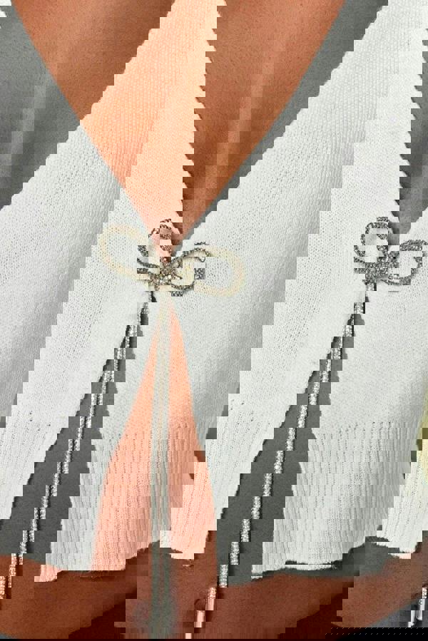 WOVCOR Super Crop Knit Cardigan with Bow Detail