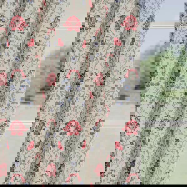 Enhanced Living Red 100% Blackout Floral Thermal Pair of Curtains Tape Top Header Curtains for Living Rooms and Bedrooms