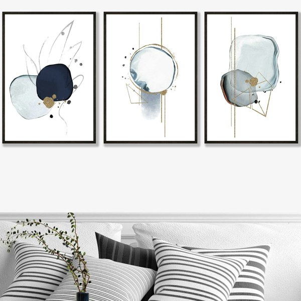 Artze Wall Art Framed Set of 3 Abstract Winter Mood Art Prints