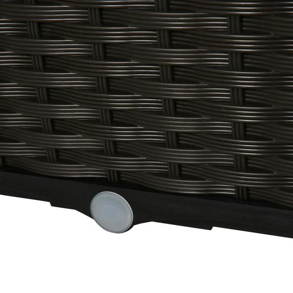 Rattan-style planter base with woven texture and round drainage cover