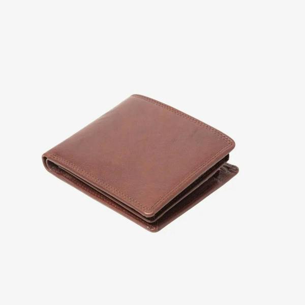 Top view of Light Brown leather wallet on a white background