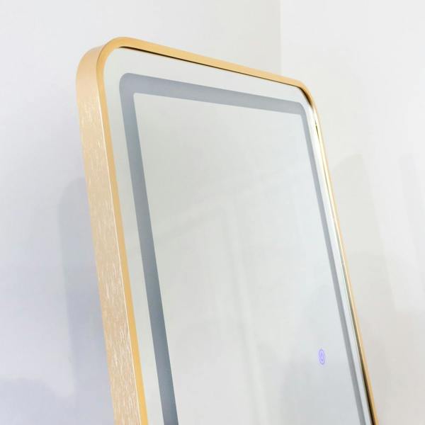 Downton Interiors Stunning Gold Rectangular Metal Frame LED Wall or Floor Standing Dressing Mirror 145cm x 45cm - Soho Collection