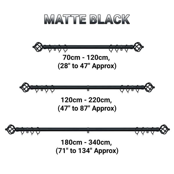 A.Unique Home Twisted Metal Extendable Curtain Pole (25/28mm) (Matte Black,70cm - 120cm)