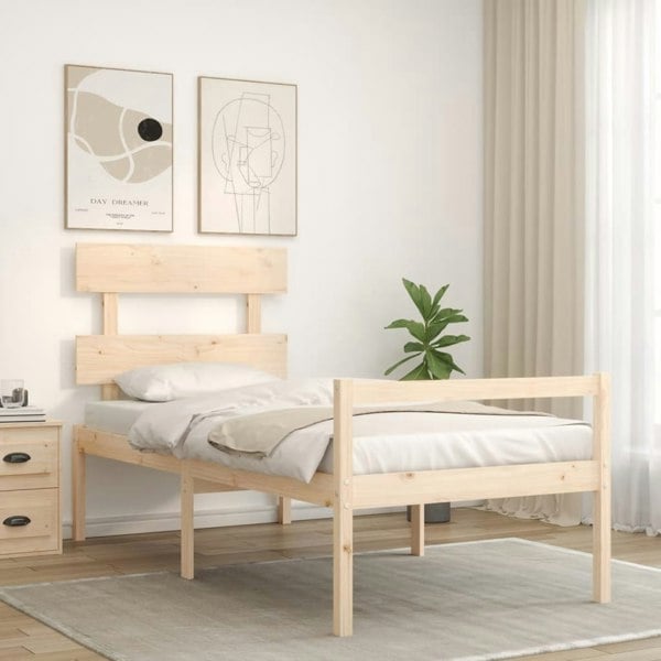 Berkfield Bed Frame with Headboard Small Single Solid Wood