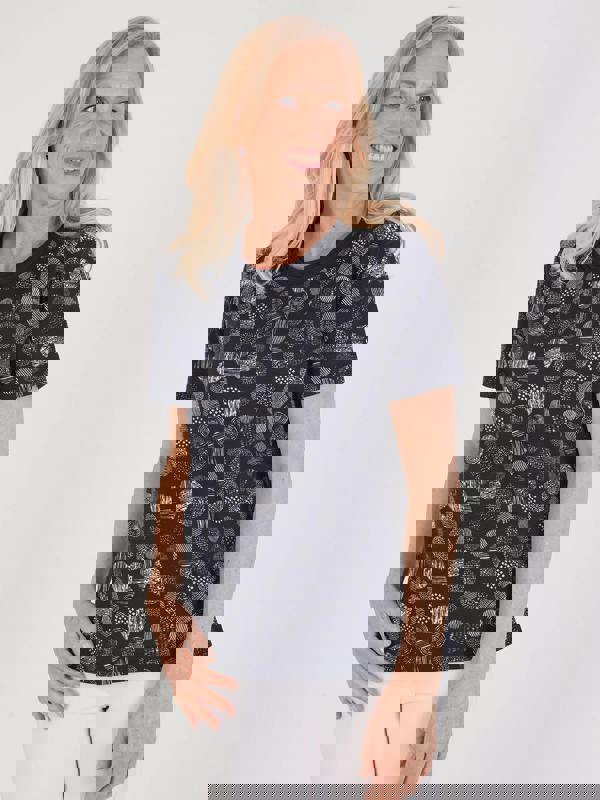 TIGI Pintuck Detail Neckline Printed Top