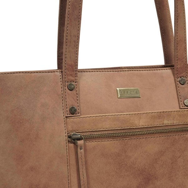 Assots London 'MILLIE' Tan Walnut Real Leather Designer Tote Work Bag