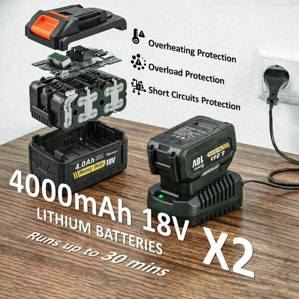 Leaf Blower Cordless with 2 x 4000mAh Batteries & Charger, 36V Lightweight Garden Blower with 1000W Brushless Motor