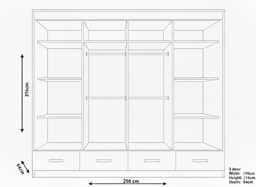 RAC3 Race to Road Stylish Bedroom Sliding Wardrobe with LED Light - Ample Storage Space and Sleek Design comes in White & Black and Width 205cm/256cm.