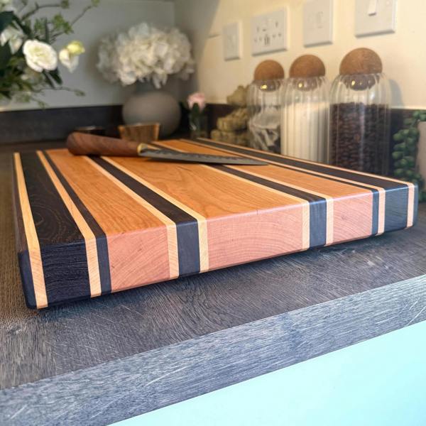 Giraffes & Craftz Handcrafted Striped Hardwood Chopping Board – Cherry, Walnut, Maple & Wenge – Handmade Butcher Block