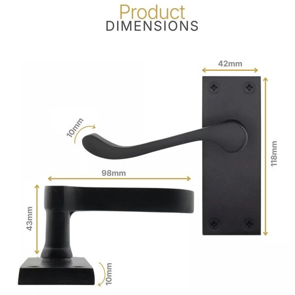 EDH Door Hardware Matt Black Victorian Scroll Door Handles on Backplate – Handle Only or Handle + Tubular Latch – 150mm x 42mm
